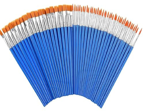 KYRYD 100 Pack Flat Paint Brushes Set, Small Paint Brushes for Craft | 50 Flat 50 Round Flat Paint Brushes for Kids Small Brushes Bulk for Detail Painting Children Beginners Acrylic Watercolor
