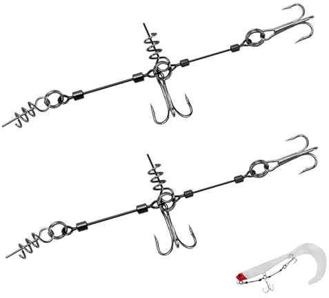 2 Stück Stinger Haken Mit Vorfach System, Screw In Hecht Systeme Für Gummifische, Mit Jigkopf, Shallow Rig Hecht Stinger Systeme, Für Köder Der Größen S, M, L (S)