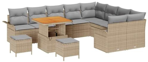 vidaXL Trädgårdsoffset med kudde med lagring 12 pcs Beige och Ljusgrå, Trädgårdsoffor för alla säsonger, UV-skyddade, modulär utomhusmöbler, justerbart bord, förvaringsutrymmen