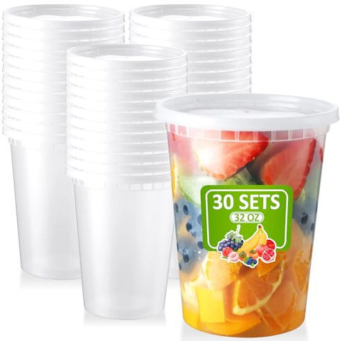 Eupako Vorratsdosen mit Deckel Luftdicht, Deli Container 30 Stück 960ml | Meal Prep Container, BPA-Frei, Luftdicht &mikrowellenfest, für Suppe, Overnight Oats & To-Go