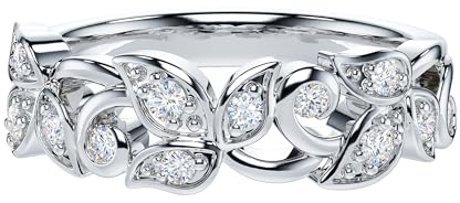 Genuine Moissanite or Simulated Diamond Sterling Silver 6mm Wide Vine Fligree Leaves Petals Vintage Wedding Band Ring