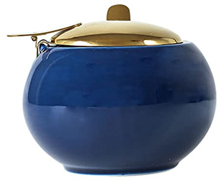 récipient à sucre， Pots à épices, sucrier coloré avec couvercle doré, pot à épices for récipient à sucre 10x8 cm, pot à sel de sucre, pot d'assaisonnement, pot de stockage de sucre(Blue)