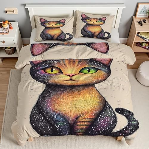 Piumino Matrimoniale Gatto Cartoon Trapunte Macchie Piumone Imbottito Resistente Lavabile, Super Morbida Trapunta, piumini 240x260 cm in Microfibra Reversibile e 2 Federa 50x80 cmT330