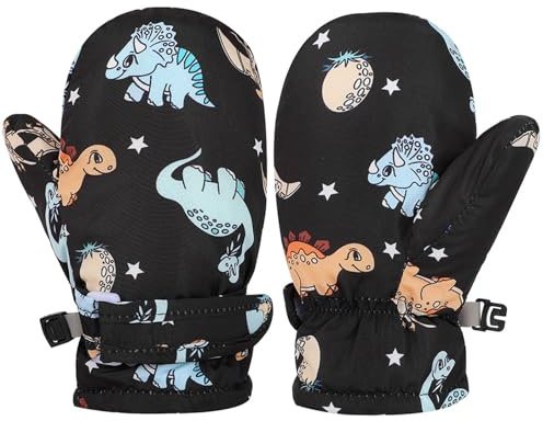 EOAMGO Toddler Boys Waterproof Mittens, Kids Ski Mittens with Fleece Lining, Warm Winter Snow Gloves (Black, S)