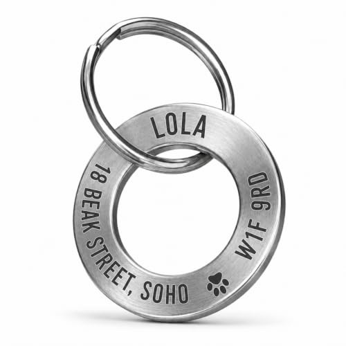 Charmify Dog Tag Engraved UK – Personalised Stainless Steel Pet ID Tag for Dogs or Cats | Custom Deep Engraved Name Tag for Dog Collar | Durable Pet Tag with Clear Lettering & Polished Finish (M size)