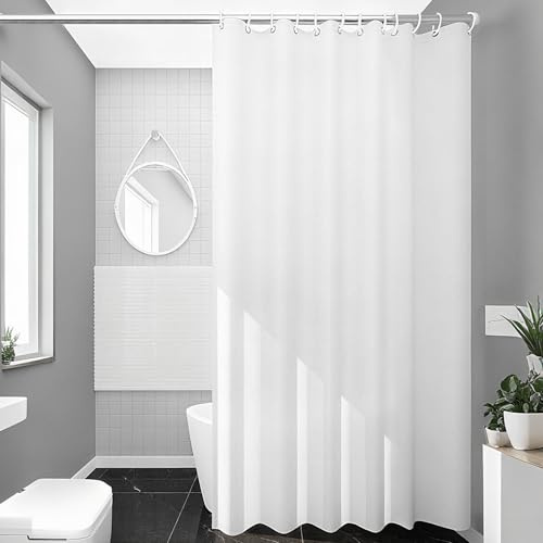 Uniclife White Shower Curtain 180x200 cm Waterproof | Polyester fabric, 12 rust-resistant grommets, weighted hem, fits bathtub and bathroom