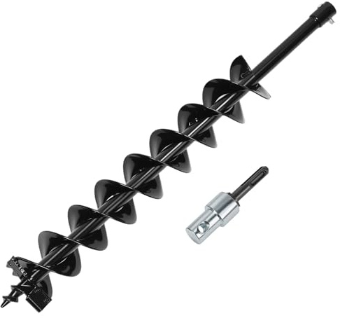QWORK® Broca de Tierra, ⌀ 100 mm Taladro de Tierra con Adaptador, Taladro Pilotes 80 cm, para Perforar Agujeros y Plantar Arboles