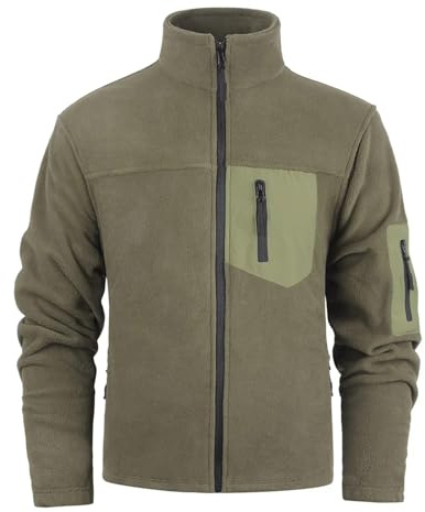 WAJJWI Herr höst vinter dragkedja ficka kappa cardigan fleece vindtät stående krage termisk ytterkläder cargojacka för vår, höst (grön, XXL)