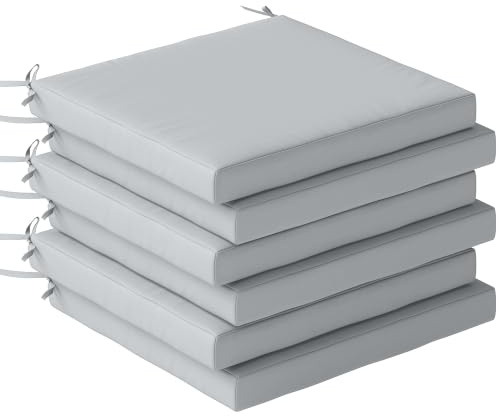 Outsunny Outdoor Seat Cushions Machine Washable Cover Set of 6 Light Grey | Square, Water Repellent, Cushions for Patio Furniture with Ties, Chair Pads, Garden Seat Pads
