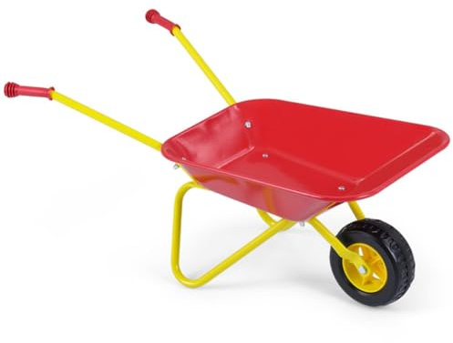 Kids Garden Play Cart Metal Wheelbarrow — 31 x 18 x 14 Outdoor Toy with Anti-Slip Handles & No-Scratch Edges for Backyard, Beach & Yard Play