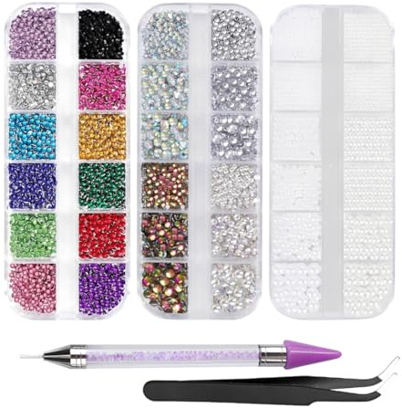 JYIXXZX 6000 Pezzi Strass per Unghie con Perla, Strass in Cristallo Brillantini per Nail Art, AB Diamanti Decorazioni per Unghie con Pinzetta e Penna Applicatrice, per Fai Da Te Artigianato Unghie