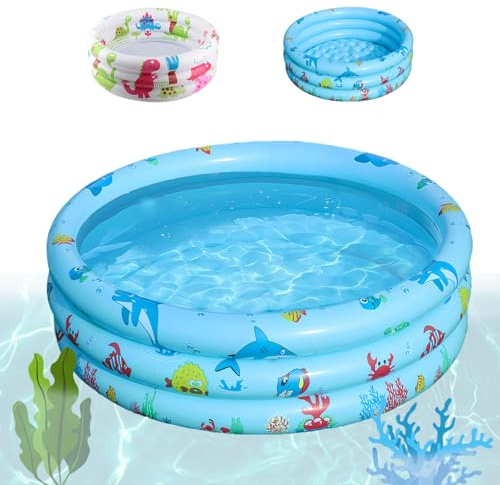 Shyllin Planschbecken 80x80x22cm, Aufblasbarer Kinderpool,Three Ring Inflatable Paddling Pool,Babypool Play Pool,Verdicktes PVC-Material,für Gärten, Badezimmer und Schlafzimmer(Hai)