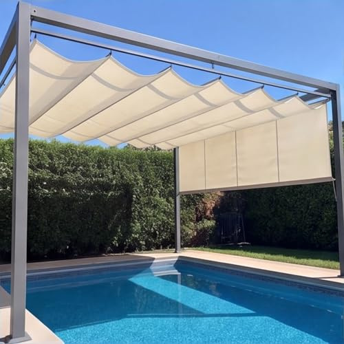 Einziehbares Welle Sonnensegel 2.6 x 4.2 m Nach Maß Wetterfest Markise Maßgeschneidert Uv-Schutz Sonnenschutz Wasserdicht Sonnenschutz für Terrasse, Pergola, Garten, Elfenbein