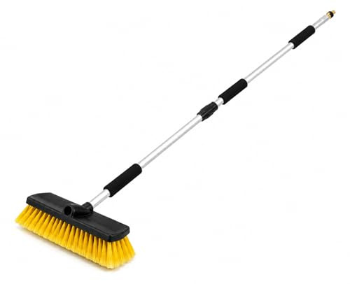 SCAR Spazzola Lavaggio Auto con Manico Telescopico 120-180 cm e Attacco Acqua, Setole Morbide AntiGraffio, Spazzolone per Auto, Camper, Furgoni, Camion, Barche e Pannelli Solari