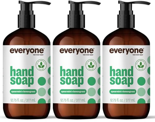 Everyone Liquid Hand Soap, 12.75 Ounce (Pack of 3), Spearmint and Lemongrass, Plant-Based Cleanser with Pure Essential Oils