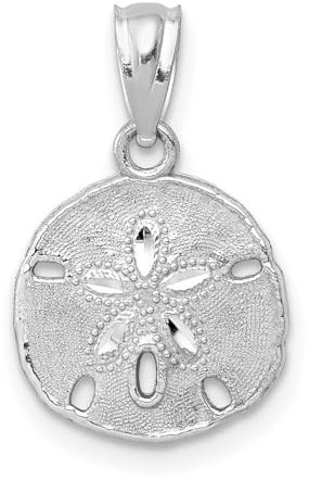 14 Karat Weißgold, offene Rückseite, poliert und strukturiert, Sanddollar-Anhänger, Halskette, Maße: 17 x 11 mm breit, Anhänger für Damen, Weißgold