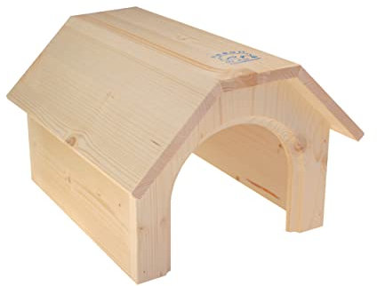 Resch Nr05 Kaninchenhaus im Scheunen-Look, naturbelassenes Massivholz aus Fichte/mit extra großem Eingang Größe: 25,6 x 19,6 x 30,7 cm (BxHxT)