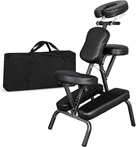 Silla de Masaje portátil de Peso Ligero con Almohadilla de Piel para Viajes, Masaje y Tatuaje, con Bolsa de Transporte, Sillón de Masaje (#1) (Negro)