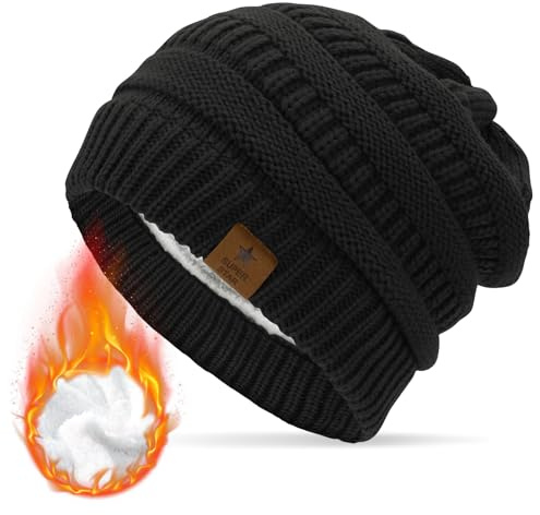 Durio Mütze Damen Winter Strickmütze Grobstrick Warme Beanie mit Innenfutter