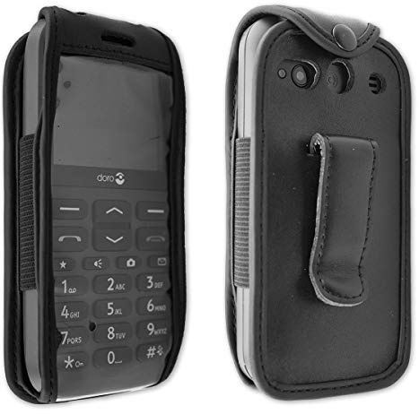 caseroxx Ledertasche mit Gürtelclip für Doro 1370/1372 in schwarz – robuste Handy-Tasche mit Sichtfenster & Gürtelclip aus Echtleder, ideal für Beruf, Freizeit, Outdoor & sicheren Transport