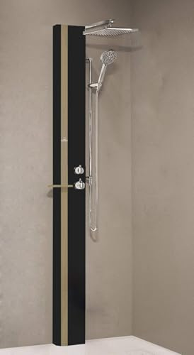 Novellini Duschsäule Line 1 Standard ohne Sitz, Thermostat-Mischbatterie, Farbe Schwarz, matt, Regal, Taupe, Duschkopf, Ablage, Handbrause, Maße 22 x 57,5 x 215 cm