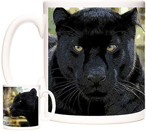 KAZMUGZ Tazza regalo pantera, 325 ml, in ceramica, adatta al microonde, stampa animalier, tazza da caffè, tazza