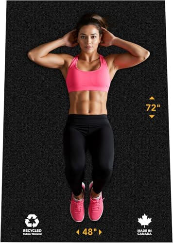 Rubber King Multi-Purpose Exercise Mat - 4' x 6' x 7mm - 100% Recycled Thick Rubber Mat for Home Gym Flooring, Non-Slip, Low-Odor Durable Workout Mat for Indoor/Outdoor, Shoe-Friendly - Black