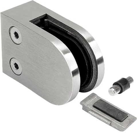 PRIOstahl Glashalter 1 Stück Glasklemmen Klemmhalter Glashalter mit Sicherungsplatte + Sicherungsstift 63 x 45 x 30 mm Anschluss: Flach für Glas 8,76 mm aus Edelstahl V2A
