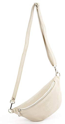 modamoda de T211 Damen Leder Bauchtasche Brusttasche Hüfttasche handmade in Italy, Farbe:Creme