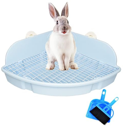 PINVNBY Extra große Ecktoilette für Kaninchen, Meerschweinchen, Frettchen | 46,5 cm großer, fächerförmiger Töpfchentrainer mit Anti-Auslaufschutz, robustem Kunststoff und Käfig-Clips | leicht zu
