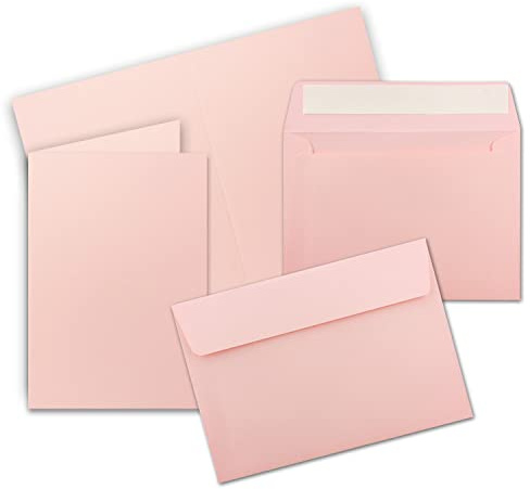 25x Faltkarten Set DIN A6 / C6 - Doppelkarten mit Umschlägen - Rosa - 14,8 x 10,5 cm (105 x 148 mm) - Haftklebung mit Abziehstreifen
