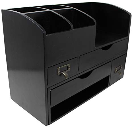 Executive Office Solutions Verstellbarer Schreibtisch-Organizer aus Holz für Schreibtisch, Tischplatte, Büro oder Theke – Holzregal für Bürobedarf, Schreibtischzubehör oder Post – Schwarz