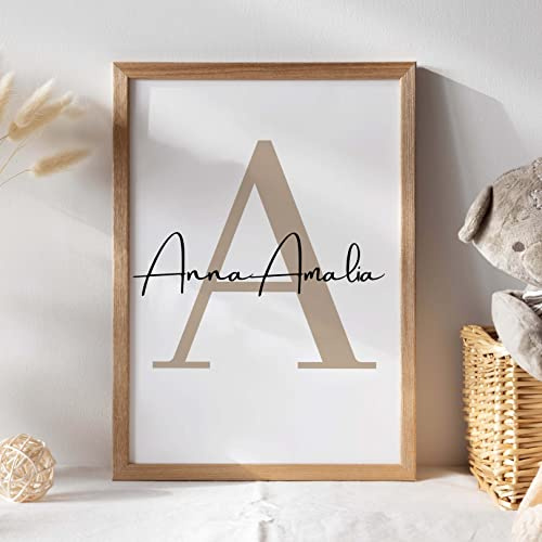Generisch Personalisiertes Kinderzimmer Poster Jungen & Mädchen Wandbilder Babyzimmer Wanddeko mit Namen Buchstabenposter Geschenke zur Geburt für Jungen und Mädchen (Beige, A4 (29,7 x 21cm))