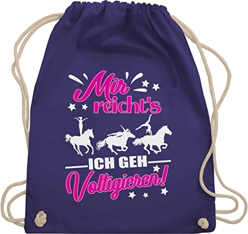 Turnbeutel Rucksack - Pferde Taschen - Mir reicht's - Voltigieren - weiß/fuchsia - Unisize - Lila - voltigierbeutel stalltasche pferd pferdeliebhaber voltigier stoffrucksack voltigierzubehör