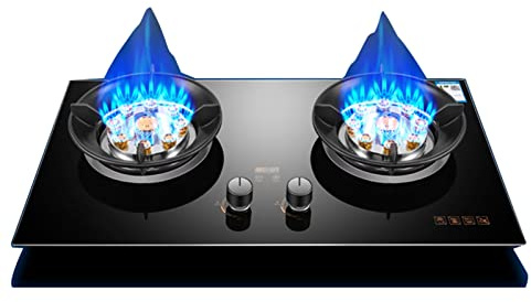 Encimera De Gas 73CM Encimera De Gas Incorporada De Acero Inoxidable 2 Quemadores Encimera De Gas For Caravana Mesa Independiente De Vidrio Negro For El Hogar Cocina Camping Jardín Catering 5.2kW (Si