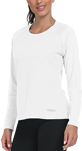 AjezMax Löpartröja dam långärmad sporttoppar crew neck andas utomhus långärmad tröja fitness vandring vandring funktionell skjorta, Vit, XS