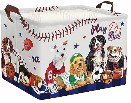 Clastyle Niedlich Hunde Ball Würfel Aufbewahrungskorb Sport Fußball Baseball Grau Wasserdicht Rechteckig Stoff Regalkörbe Kleidung Spielzeug Aufbewahrungsbox, 40x30x30 cm