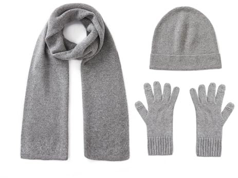 GreenMount Kaschmirmütze, Handschuhe, Schal, Set, warm, weich, Kaschmir, Beanie, Schal, Set, Thanksgiving für Frauen, Hellgrau, Einheitsgröße
