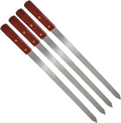 YSAMAX 4X BBQ Skewers, Reusable Flat Kabab Skewers with Wooden Handle for Grilling Sticks for Home, Outdoor Cocktail Party Essentials, Metal Skewer Stick (54 cm)