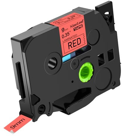 NineLeaf 1 Packung Ersatz für Brother P-Touch TZe-421 TZe421 TZ421 AZe 9mm 0.35'' Bänder Laminiertes Schwarz auf Rot Schriftband für Ptouch PT-D200 D450 D400VP D400 E300 E100 Beschriftungsgerät