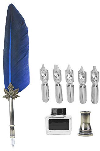 Yctze Vintage-Federkiel-Tauchstift mit Tintenfass, Kalligraphie-Schreibstift für Harry-Potter-Fans, Schulbedarf und Heimdekoration – Inklusive Geschenkbox (BLUE)