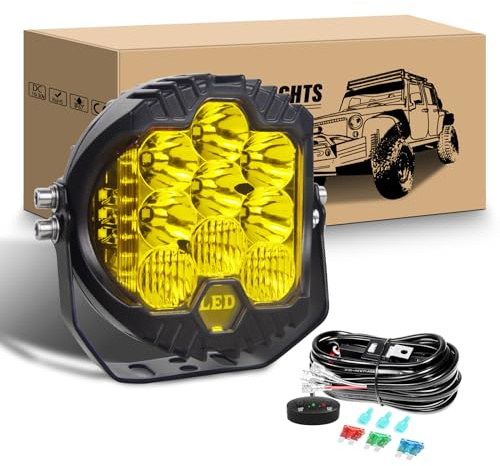 RIGIDON Rund Led Arbeitsscheinwerfer mit 12V Kabelbaum, 7 Zoll 75W 7500LM | 3000K Gelb Wasserdicht Offroad Beleuchtung Zusatzscheinwerfer, Nebelscheinwerfer für Auto ATV LKW Traktor Fahrzeuge 4x4