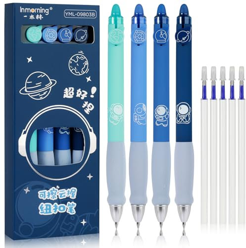 Radierbarer Kugelschreiber, Pack of 4 Gelstifte Radierbar, Erasable 0.5 mm Tintenroller Pen with 5 Refills, Gel Pens for Children, Students, School, Office (Blue) (Blau)