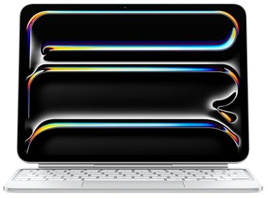 Apple iPad Magic Keyboard – tangentbord och fodral till iPad Pro 11 tum (M4), bekvämt att skriva på, inbyggd styrplatta, rad med funktionstangenter, tyskt – vit ​​​​​​​