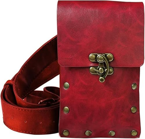 Larswon Renaissance-Tasche, Mittelalter-Gürteltasche, Ledergürteltasche, Bein-Handyhalter, Festival-Faire-Zubehör, Rot/Ausflug, einfarbig (Getaway Solids), Medium