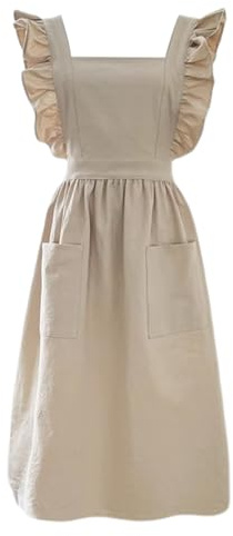 CBBEONRN Schürzen Damen Weich Baumwolle Küche Kochen Schürze Mit Taschen Japanischer Stil Kreuz Zurück Koch Schürze Für Gartenarbeit Blumenladen Beige,One Size