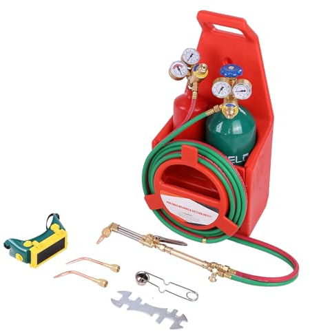 sxvbdway Sauerstoff-Acetylen-Fackel-Set, langes Rohr, Messingdüse, Schweißbrenner-Set mit Messgerät, Sauerstoffacetylen, tragbares Sauerstoff-Acetylen-Schweißbrenner-Set, Lötbrenner-Set, CGA540 und