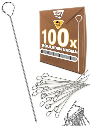 Menz Juego de 100 agujas para rouladennadeln de acero inoxidable, 10 cm de largo con ojal y punta afilada como alternativa a las pinzas para rouladenklammern