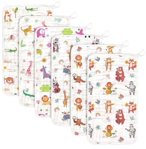decalsweet Baby-Spucktücher aus Musselin, 6 Stück, 100 % Baumwolle, groß, 50,8 x 30,5 cm, weich, 6 Schichten, Baby-Spucktücher für Jungen und Mädchen, Baby-Essentials für Neugeborene, Geschenk
