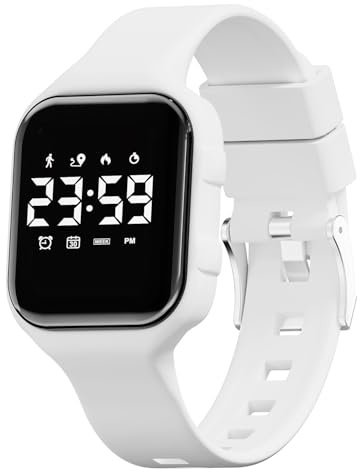 GOLDEN HOUR Kids Digital Sport Watches with Fitness Tracker, Alarm Clock, Stopwatch, No App Waterproof Birthday Gifts for Girls and Boys Ages 4-12 in White